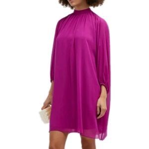 TRINA TURK Rhyme Shift Dress Chiffon Cape Lined Fuchsia Size Small